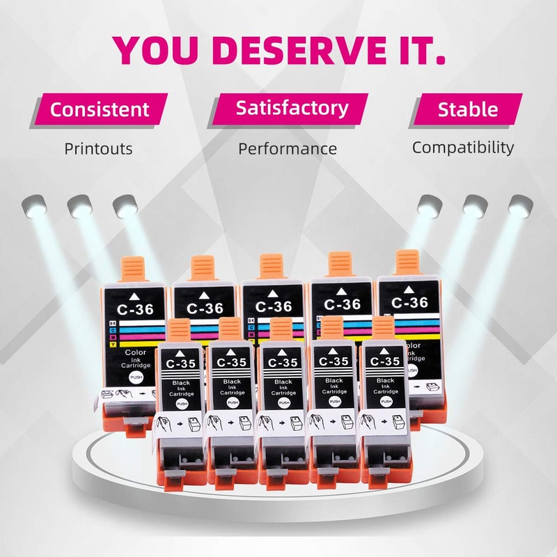 IN INTACTECH Compatible Ink Cartridges Replacement for Canon PGI-35 (Black) and PGI-36(Color) Work for pixma ip110 ip100 tr150 mini260 mini320 (Black - 5 nos and Tricolor - 5 nos, 10-Pack) - Image 2